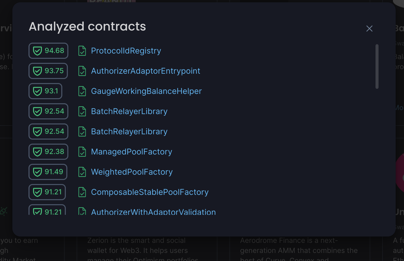 Full list of analyzed contracts.