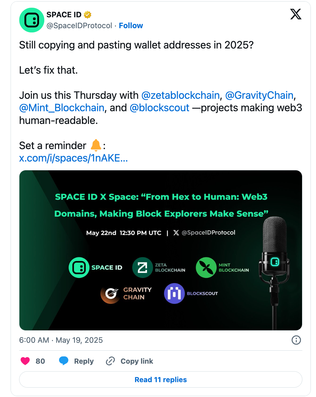 Web3 domains and block explorer UX discussion Space ID podcast May 22nd featuring Blockscout and blockchain partners