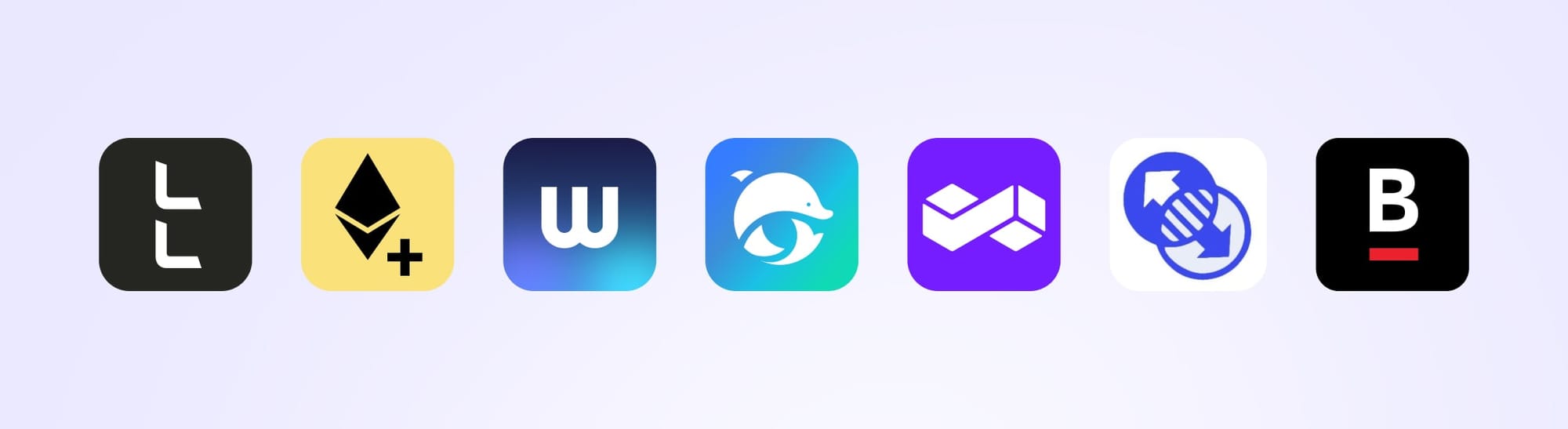 Blockchain and cryptocurrency app icons including Talent Protocol, Ethereum Follow Protocol, Webacy, DeepDAO, Trustblock, SmartMUV, and Bankless logos