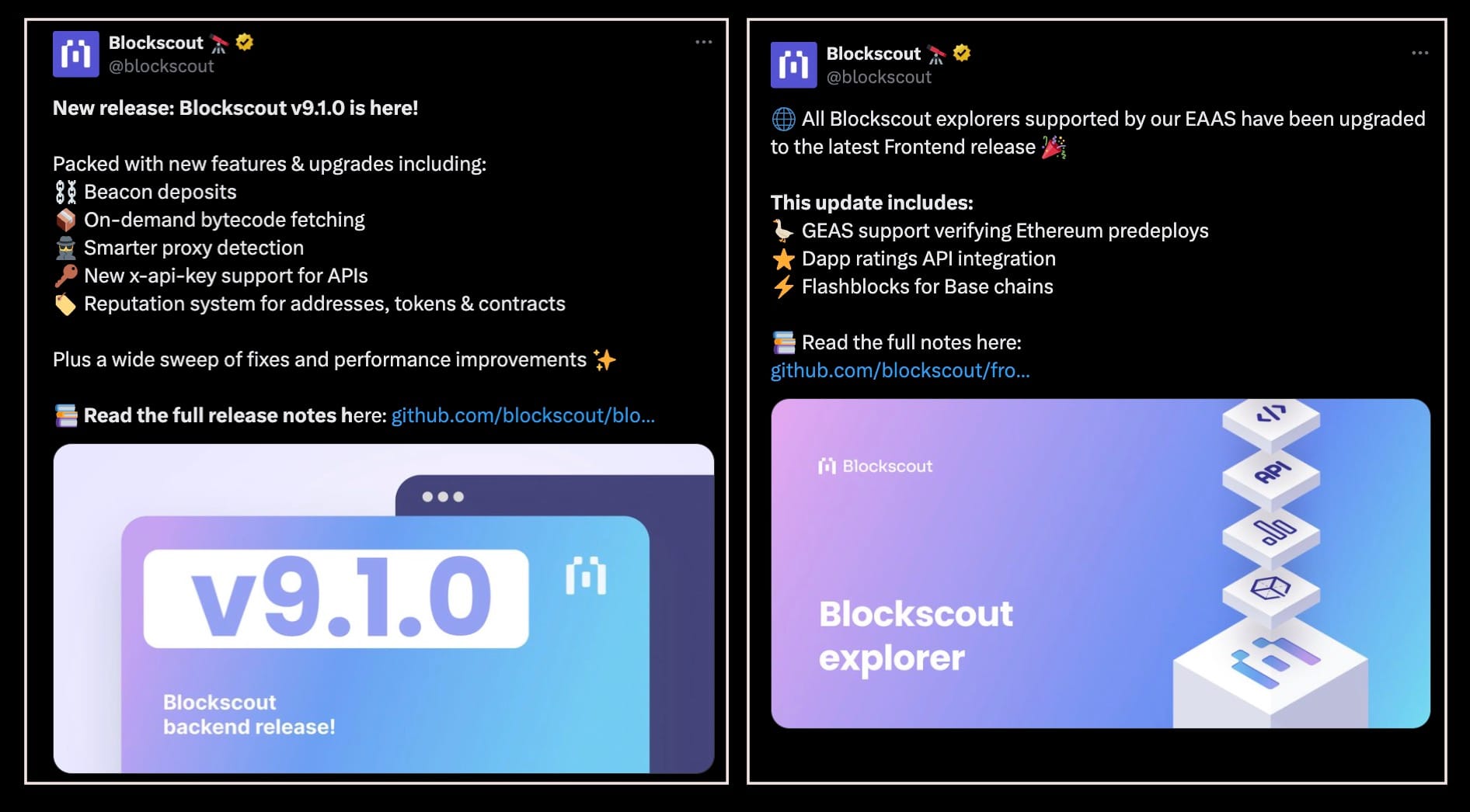 Blockscout v9.1.0 blockchain explorer release with beacon deposits and API improvements