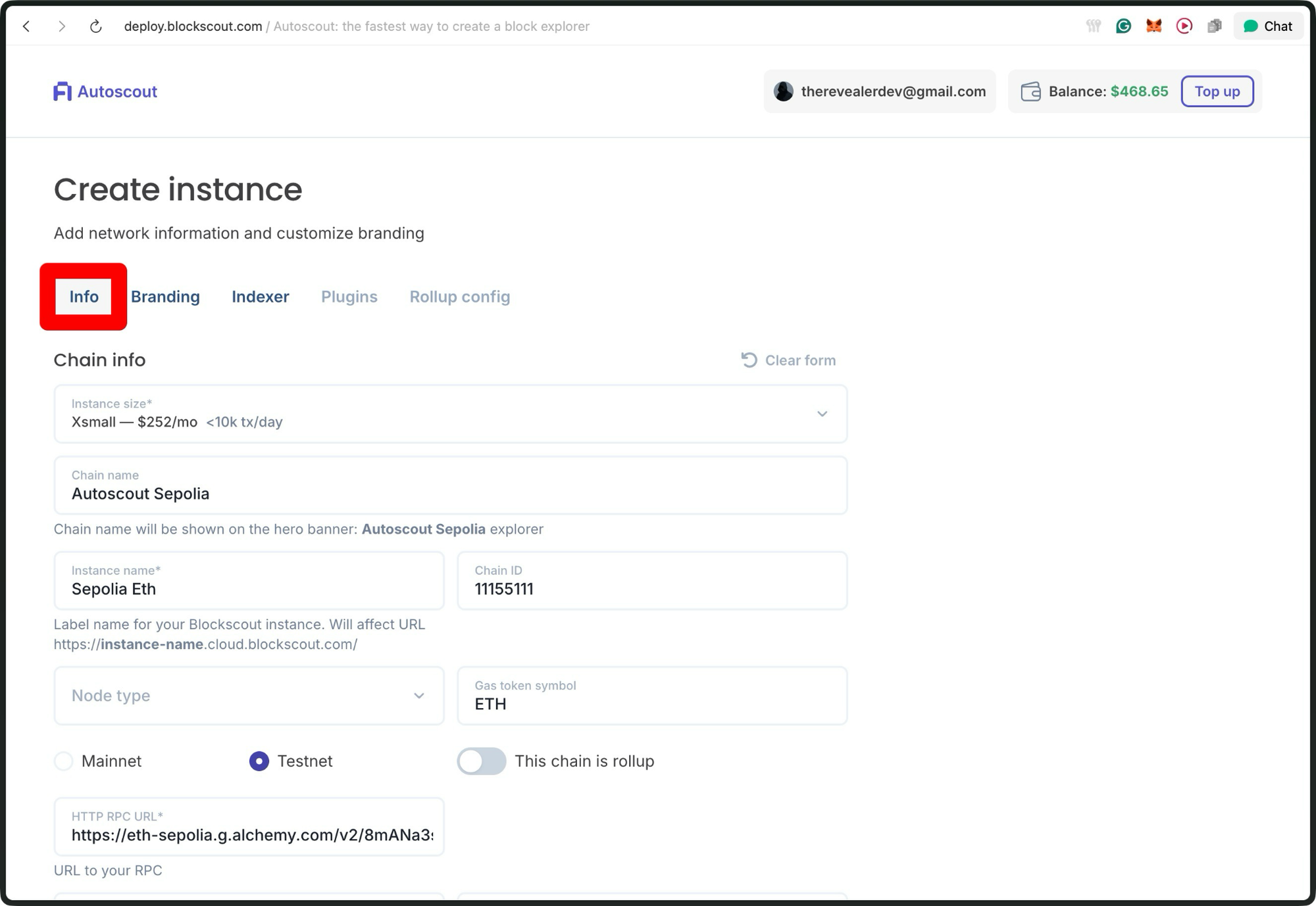 create block explorer instance with Autoscout