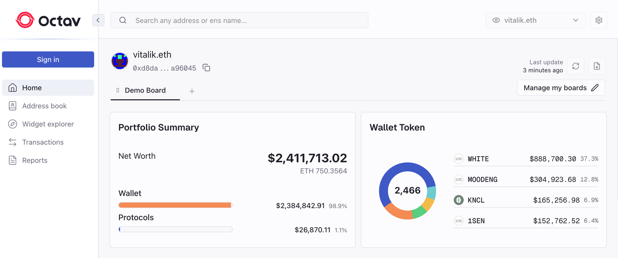 octav portfolio overview block explorer