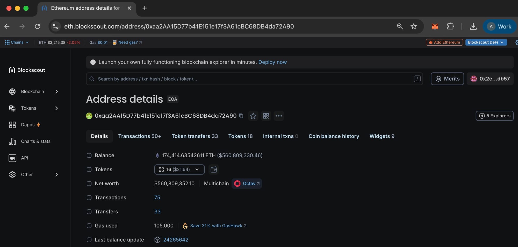Address details example page in Blockscout