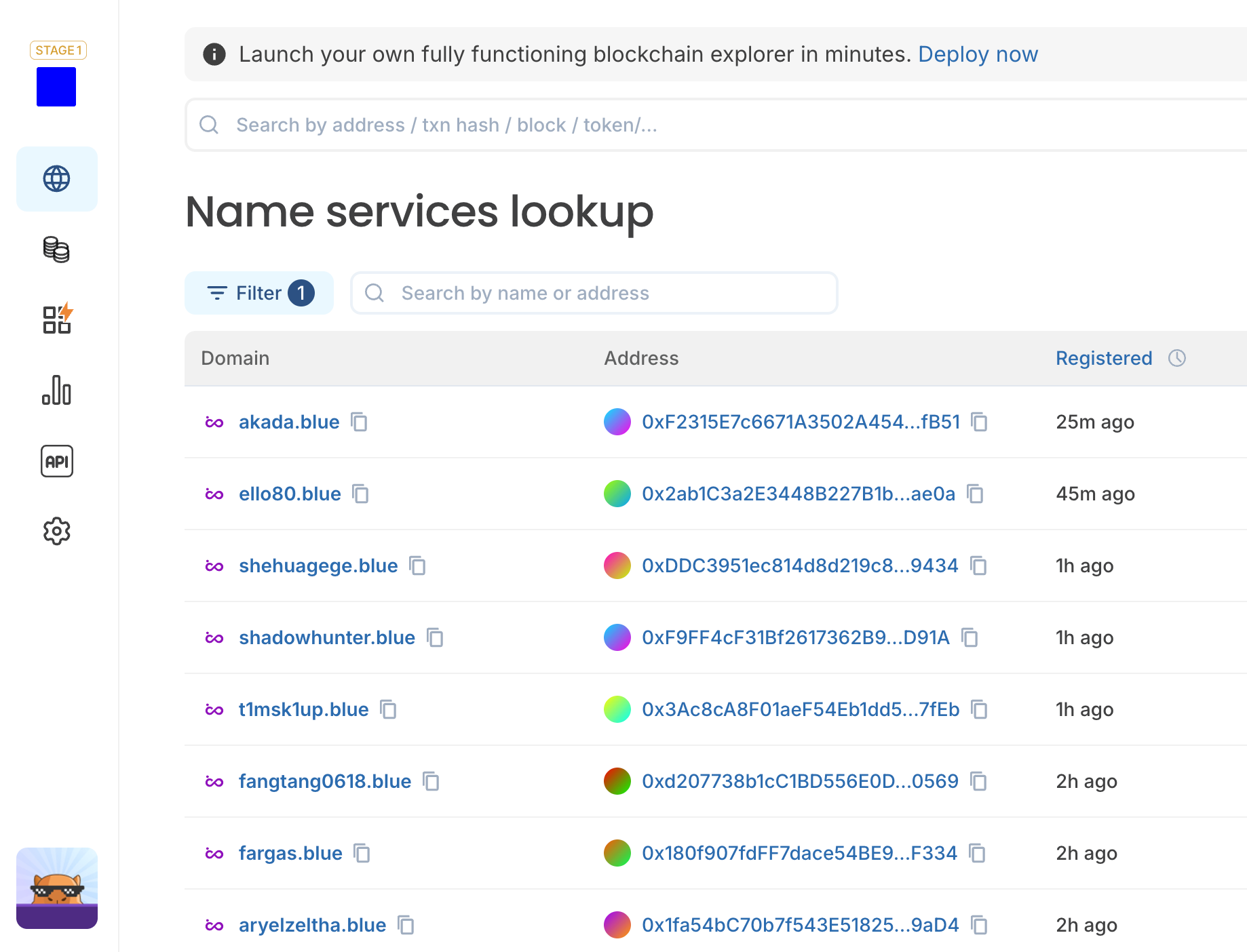 infinityname domain names base block explorer
