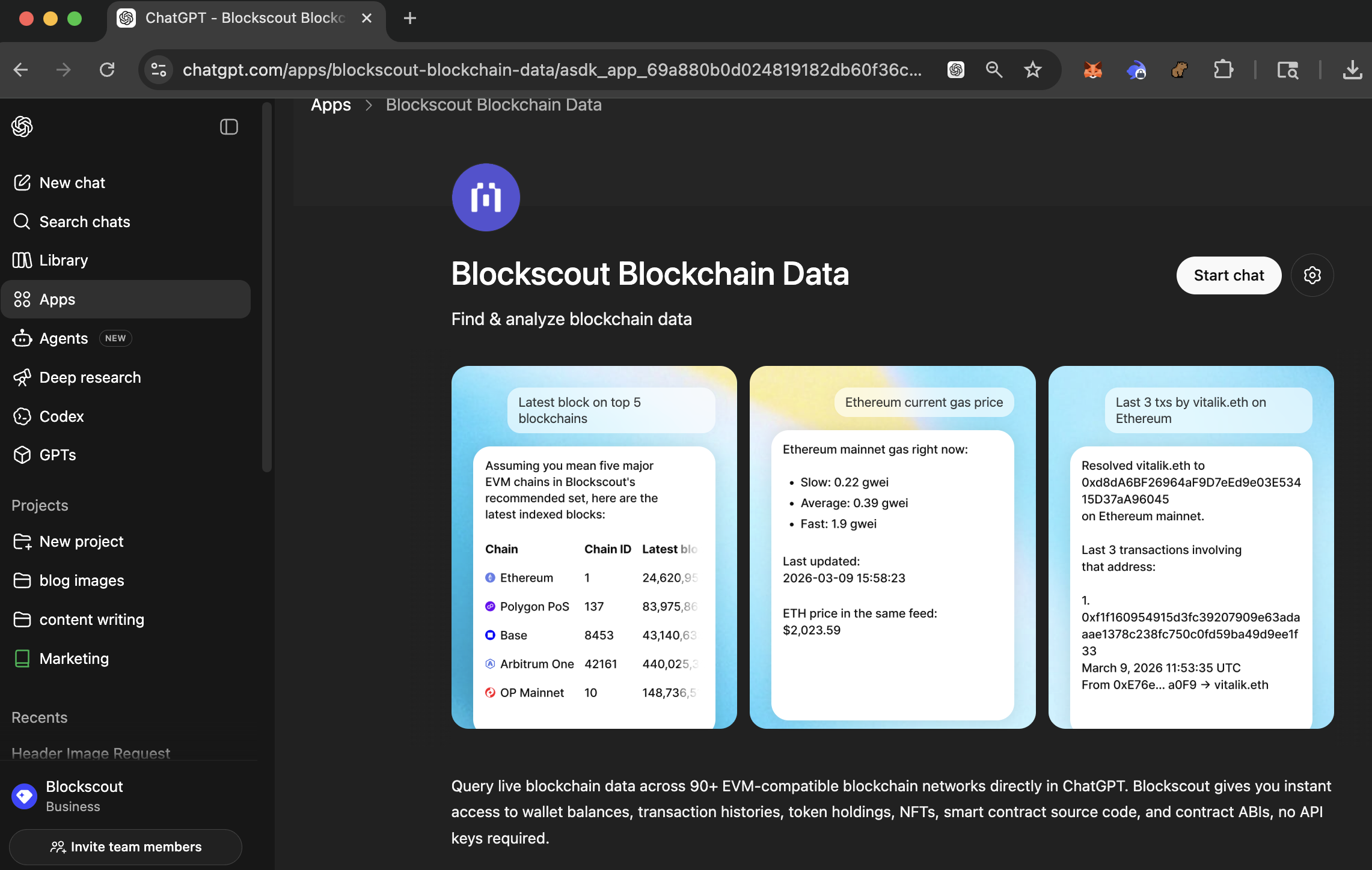 Find and analyze blockchain data with the Blockscout app on chatgpt