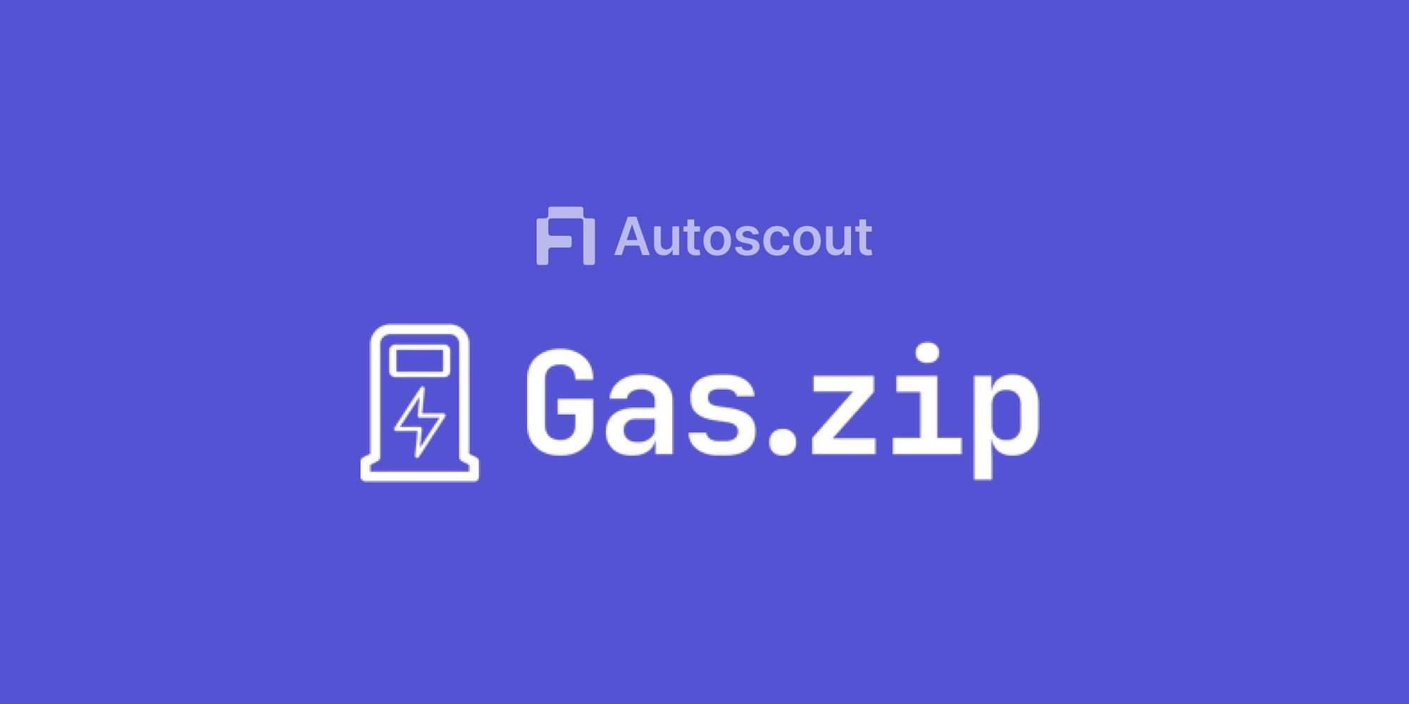 Autoscout-branded graphic featuring the Gas.zip logo with a gas pump icon, representing a Blockscout-powered gas tracking application.