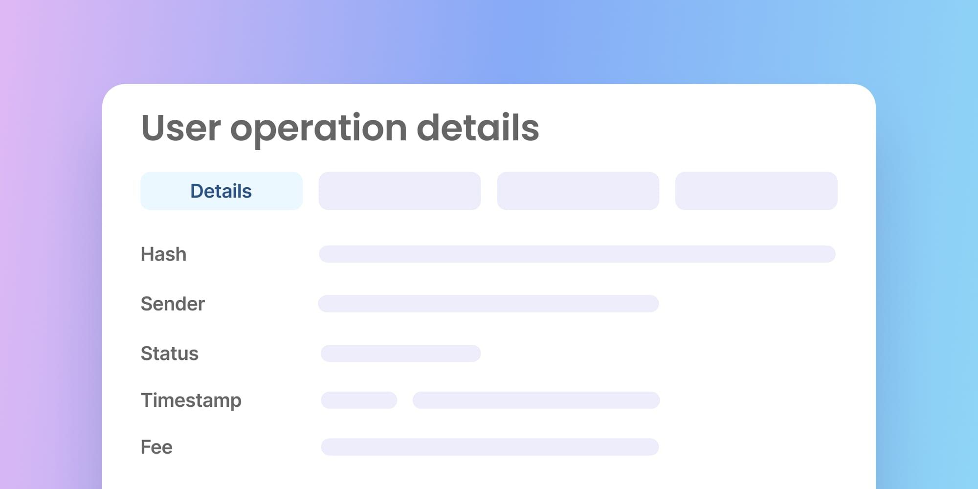 Visual representation of UserOperation transaction details including hash, sender, status, timestamp, and fee, as seen on a crypto wallet explorer.