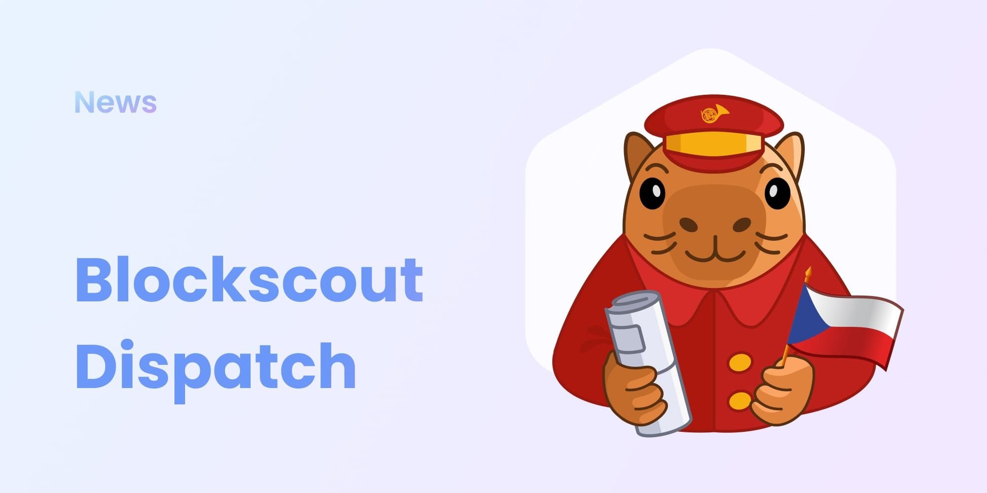 Blockscout blockchain explorer news image with mascot character holding the Czech flag