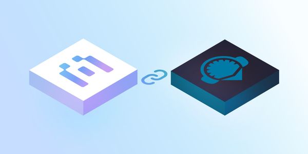 Illustration showing a connection between the Blockscout logo and another logo with a gear inside a chat bubble, symbolizing integration or collaboration.