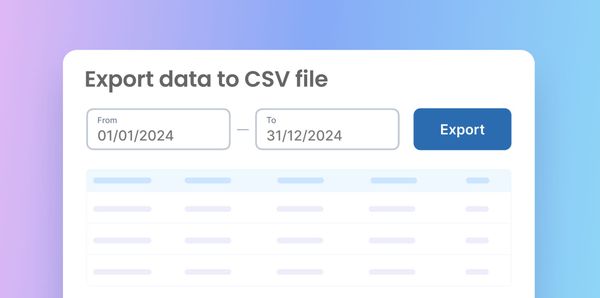 User interface showing a data export tool with date range selectors and an 'Export to CSV' button, designed for downloading tabular data from 2024.