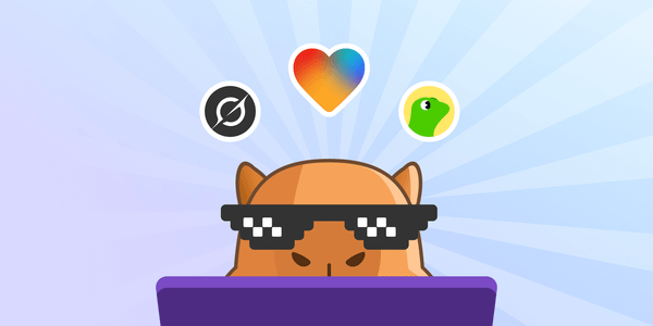 Illustration of a cool capybara wearing pixelated sunglasses at a laptop, with icons of Grok, Lovable, and Blockscout above its head, symbolizing AI-powered Web3 development