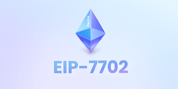 Ethereum logo styled in blue gradient with EIP-7702 text beneath it against light blue background