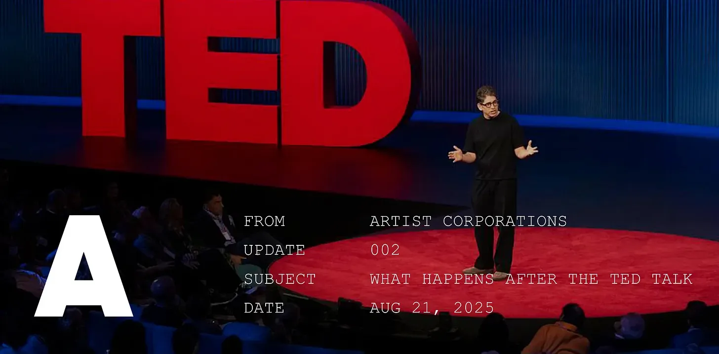 What happens after the TED talk (A-Corp Update #2)