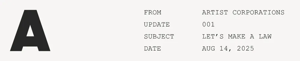 Let's make a law (A-Corp Update #1)