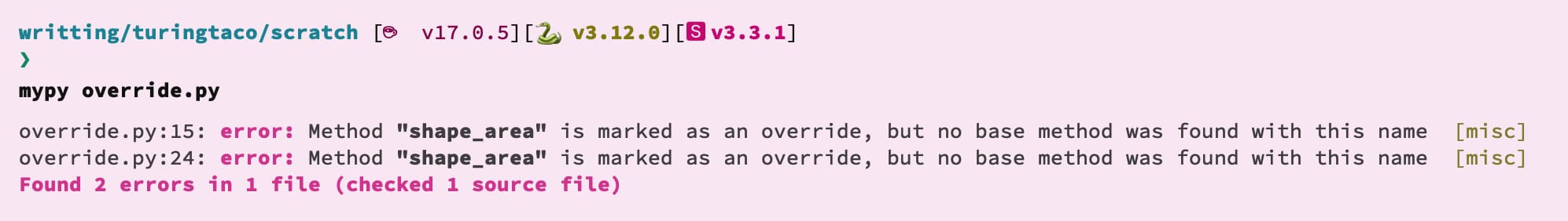 mypy reporting an error when the method is renamed in the base class but not the subclasses.