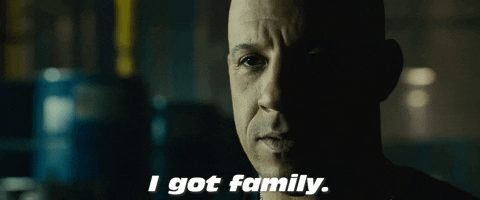 An animated gif of Vin Diesel saying, “I got family.”