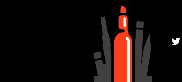 A graphic showing a stylized bunch of writing implements in a cup; in the middle is a vermillion highlighter.