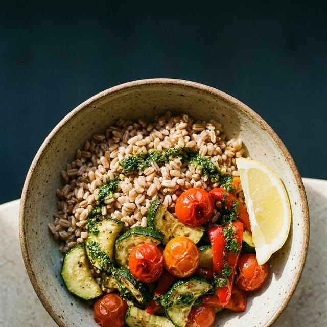Heart-Healthy Lemon Herb Farro Bowl with Roasted Vegetables