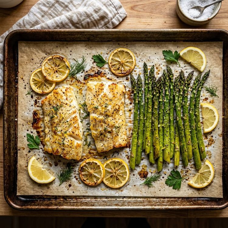 Baked Lemon Cod with Garlic Asparagus: Heart-Healthy Sheet Pan