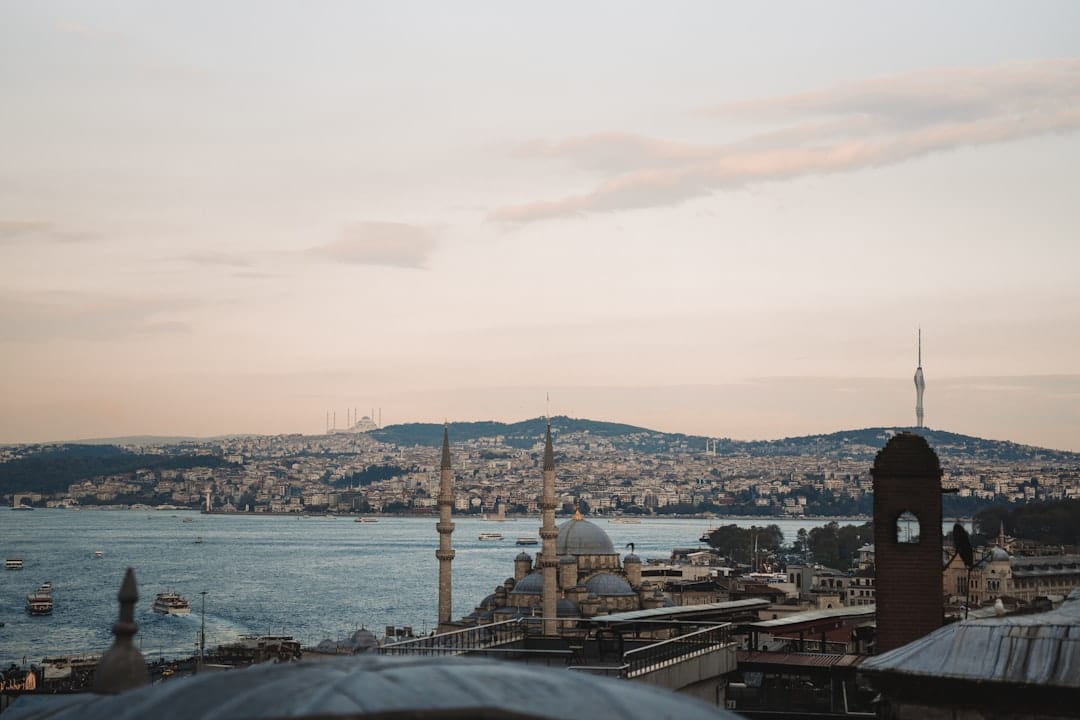 View of istanbul skyline with mosques and bosphorus strait