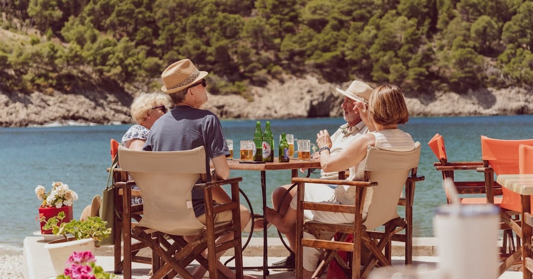 Family enjoying drinks at a seaside restaurant