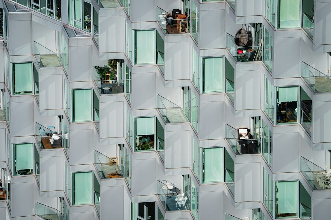 Modern apartment building with many balconies
