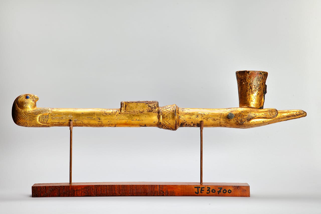 Ancient Egyptian gilded incense burner used in ritual fragrance ceremonies