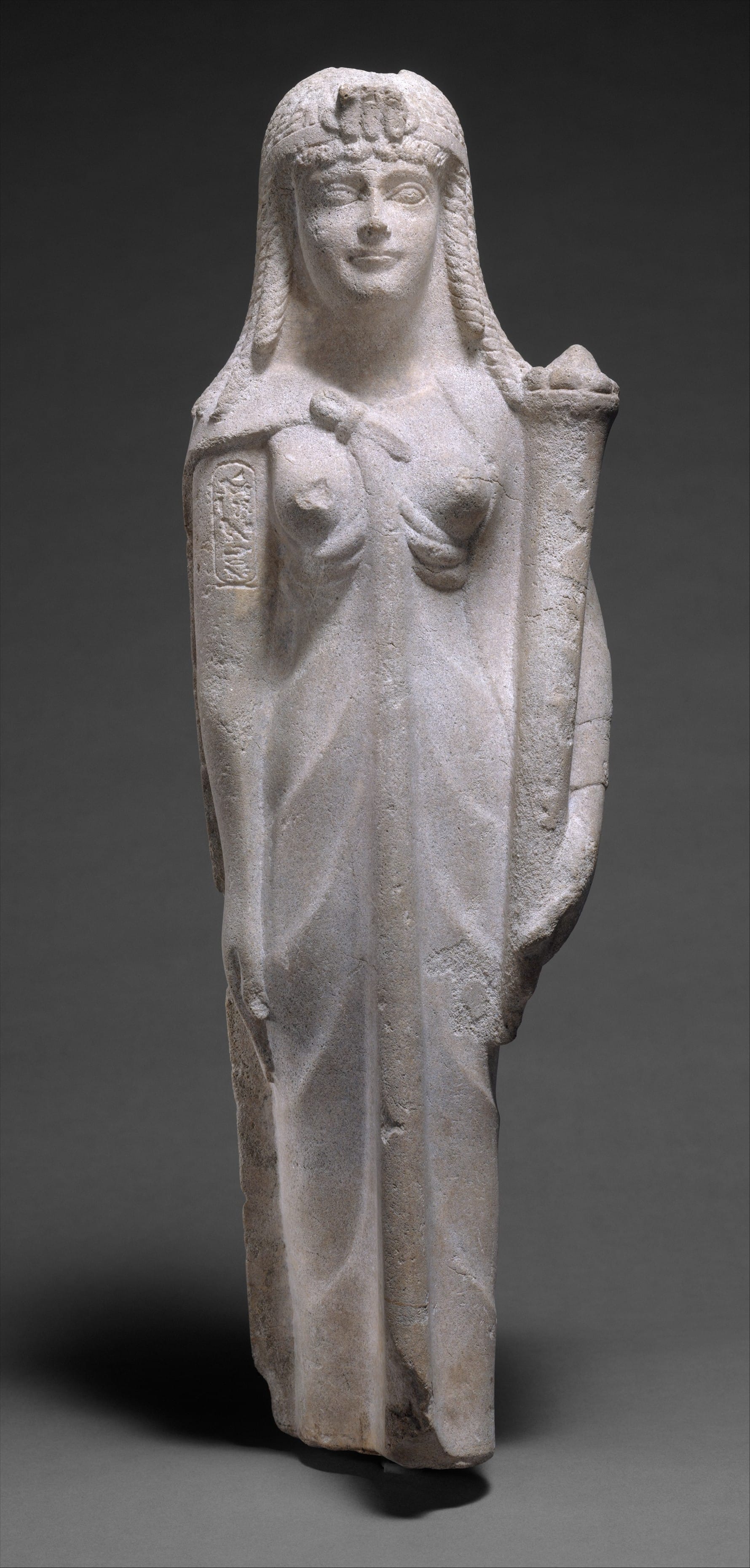 Marble statue of Cleopatra VII depicted in Egyptian royal style, Ptolemaic period