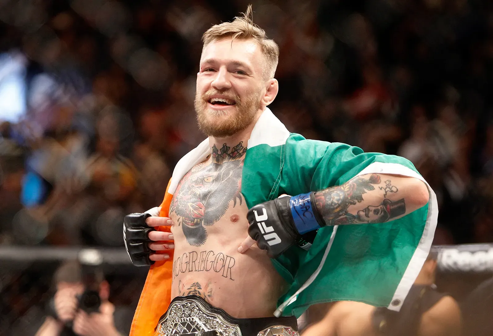 Conor McGregor walking into the UFC arena embodying confidence and visualized victory