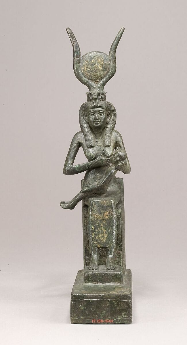 Bronze statuette of Isis nursing Horus, ancient Egyptian divine mother archetype