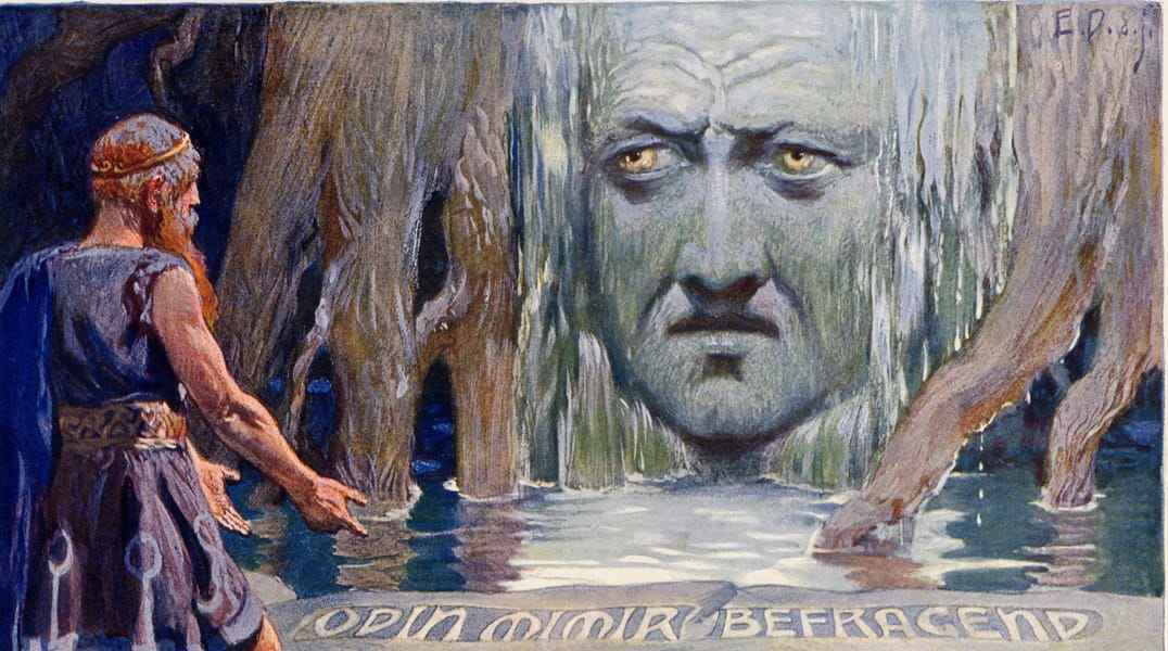 Odin offering his eye at Mímir’s Well to gain wisdom in Norse mythology