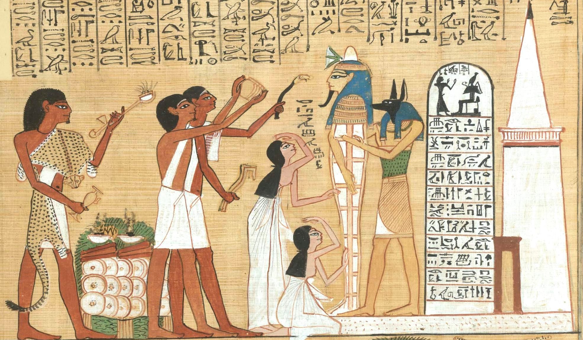 Opening of the Mouth ceremony performed on a mummy, Papyrus of Hunefer, Book of the Dead