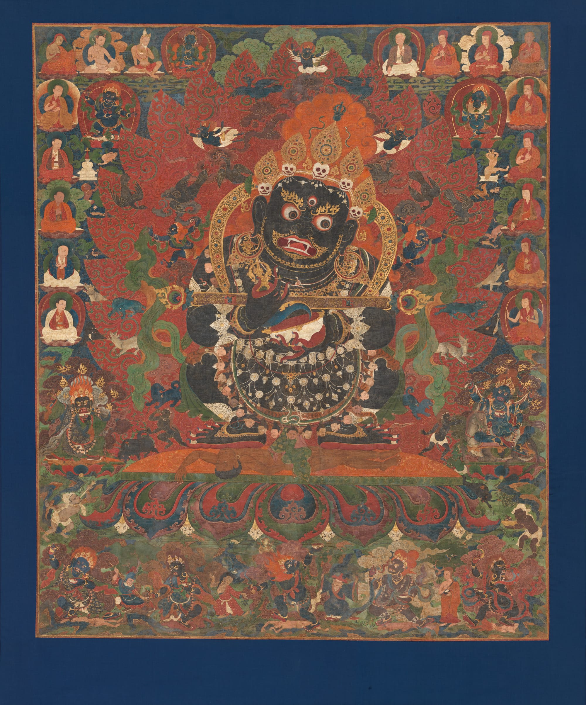 Mahākāla, Tibetan thangka, 15th century, wrathful Buddhist guardian associated with time, protection, and the removal of obstacles.