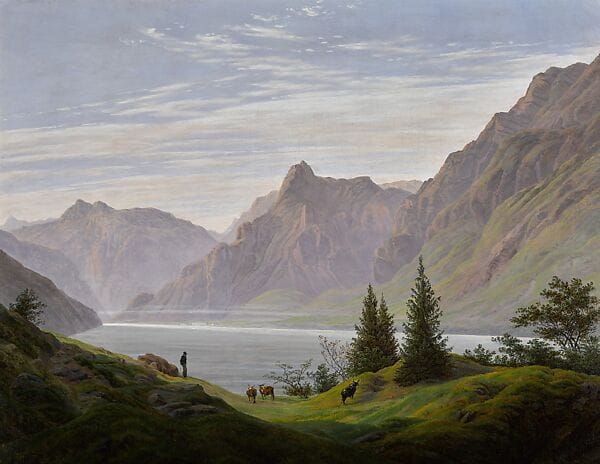 Figure emerging into a misted landscape symbolizing quiet return of orientation after change