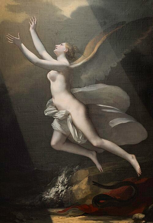 Pierre-Paul Prud’hon’s The Soul Carrying the Body illustrating the separation of consciousness from physical form, symbolizing deep emotional memory imprinting within the subconscious.