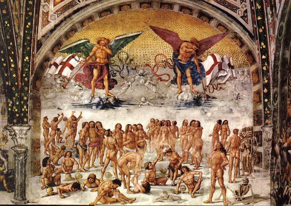 Luca Signorelli Resurrection of the Flesh fresco depicting bodies rising symbolizing identity rebirth and timeline stabilization