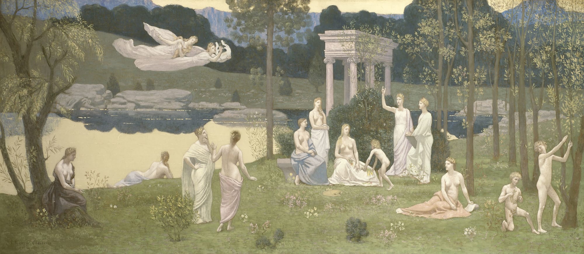 Pierre Puvis de Chavannes The Sacred Grove Beloved of the Arts and Muses painting symbolizing subconscious harmony, creative expansion, and elevated wealth identity