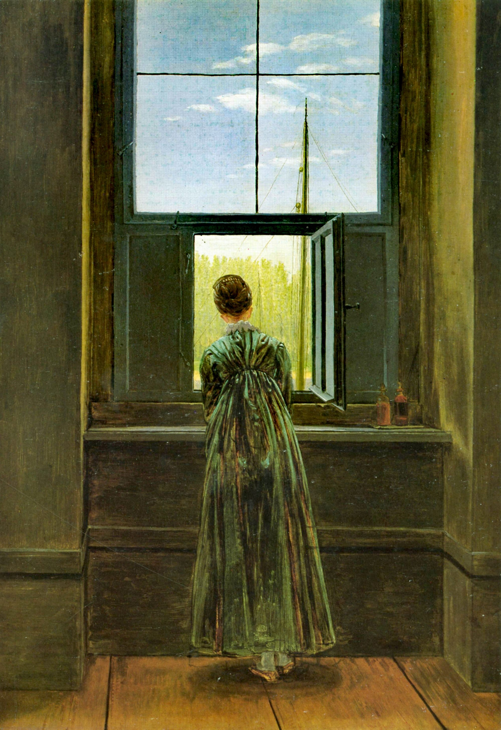 Caspar David Friedrich Woman at a Window 1822 Romantic painting symbolizing solitude introspection and subconscious reflection
