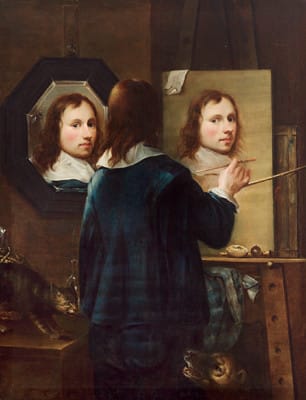 Johannes Gumpp Self-Portrait with Two Reflections 1646 painting showing artist reflected in mirror during self-portrait