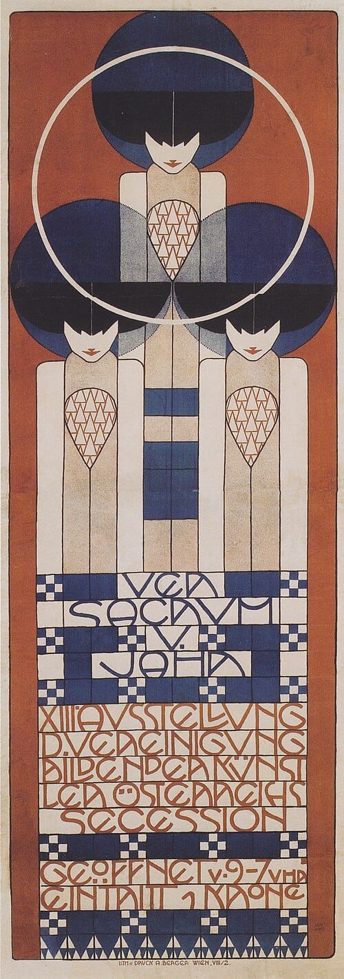 Koloman Moser Plakat für die XIII Secessionsausstellung 1902 Vienna Secession poster color lithograph representing Art Nouveau design, subconscious symbolism, memory interpretation, and psychological identity themes