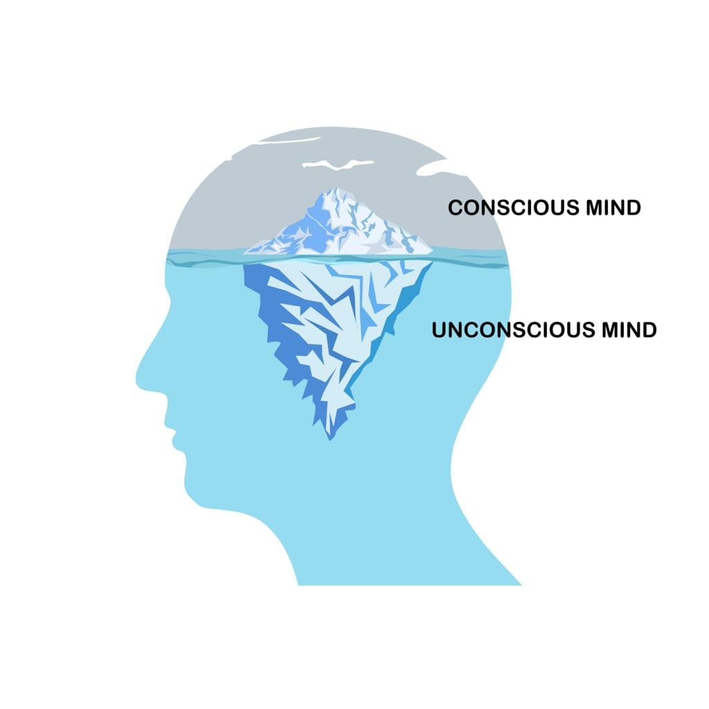 Iceberg illustration showing conscious and subconscious mind representing paradigm programming and subconscious beliefs