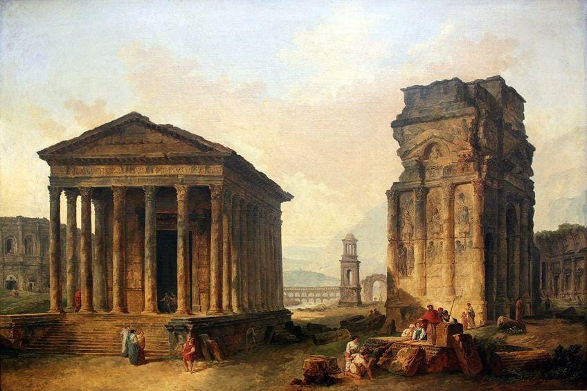 Hubert Robert ruins of Nimes Orange Saint Remy Provence Roman architecture capriccio painting