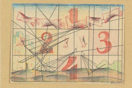 Ilya Kabakov Untitled 1968 conceptual drawing colored pencil structure perception art