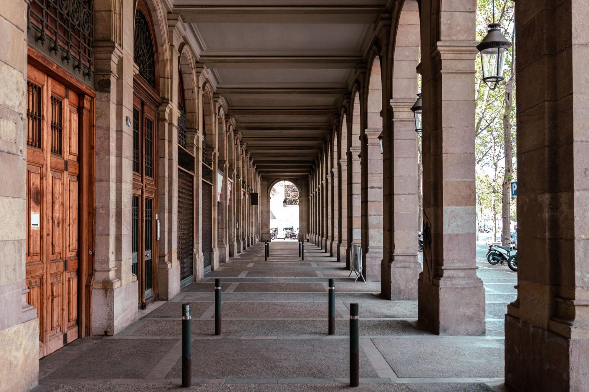 Passeig de Picasso arcades Barcelona long perspective columns neoclassical architecture Spain