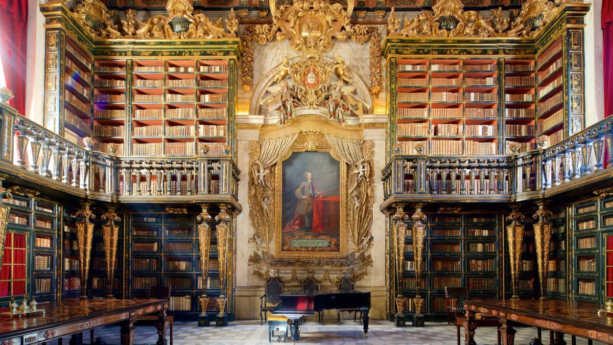 Biblioteca Joanina at the University of Coimbra, an ornate historic library symbolizing a living archive of knowledge and modern myth.