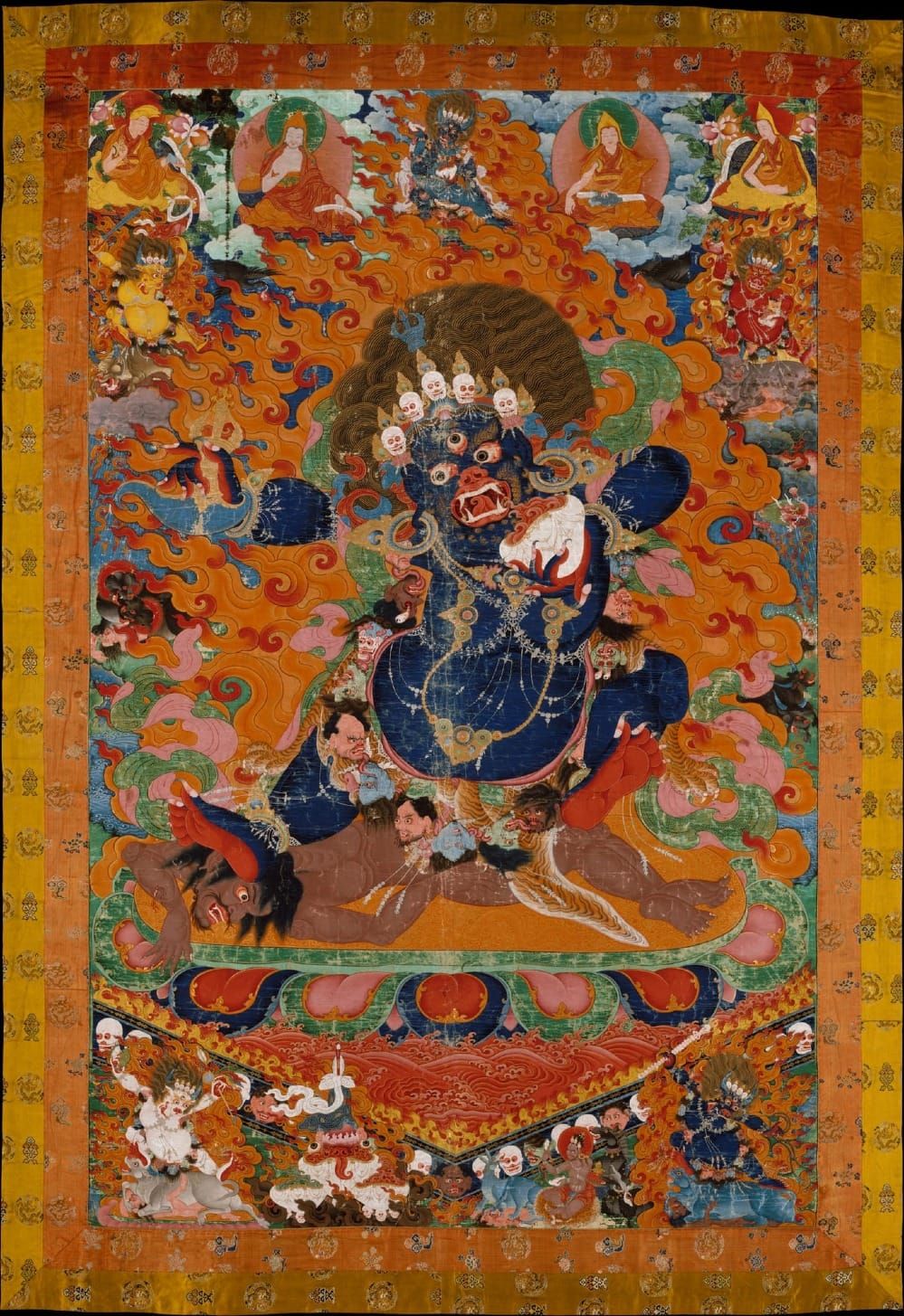 Yamantaka, Destroyer of the God of Death, Tibetan thangka, early 18th century, depicting the wrathful conqueror of Yama.