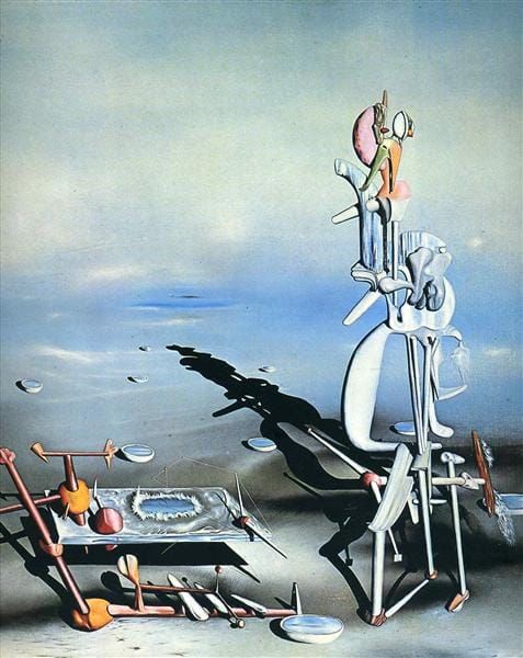 Indefinite Divisibility (1942) by Yves Tanguy depicting a surreal dreamlike landscape symbolizing subconscious forces influencing the body and mind