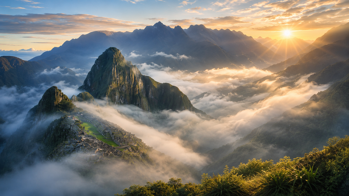 Misty Andean mountains at sunrise with green peaks emerging from cloud — a deep reading of The Celestine Prophecy by James Redfield
