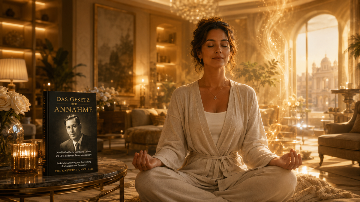 Frau in stiller Imagination, während eine neue Realität sich um sie herum zu formen beginnt — praktische Anleitung zur Anwendung des Gesetzes der Annahme von Neville Goddard