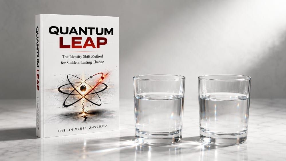 Two glasses of water on a plain surface representing the Two-Cup Method for quantum leap manifestation